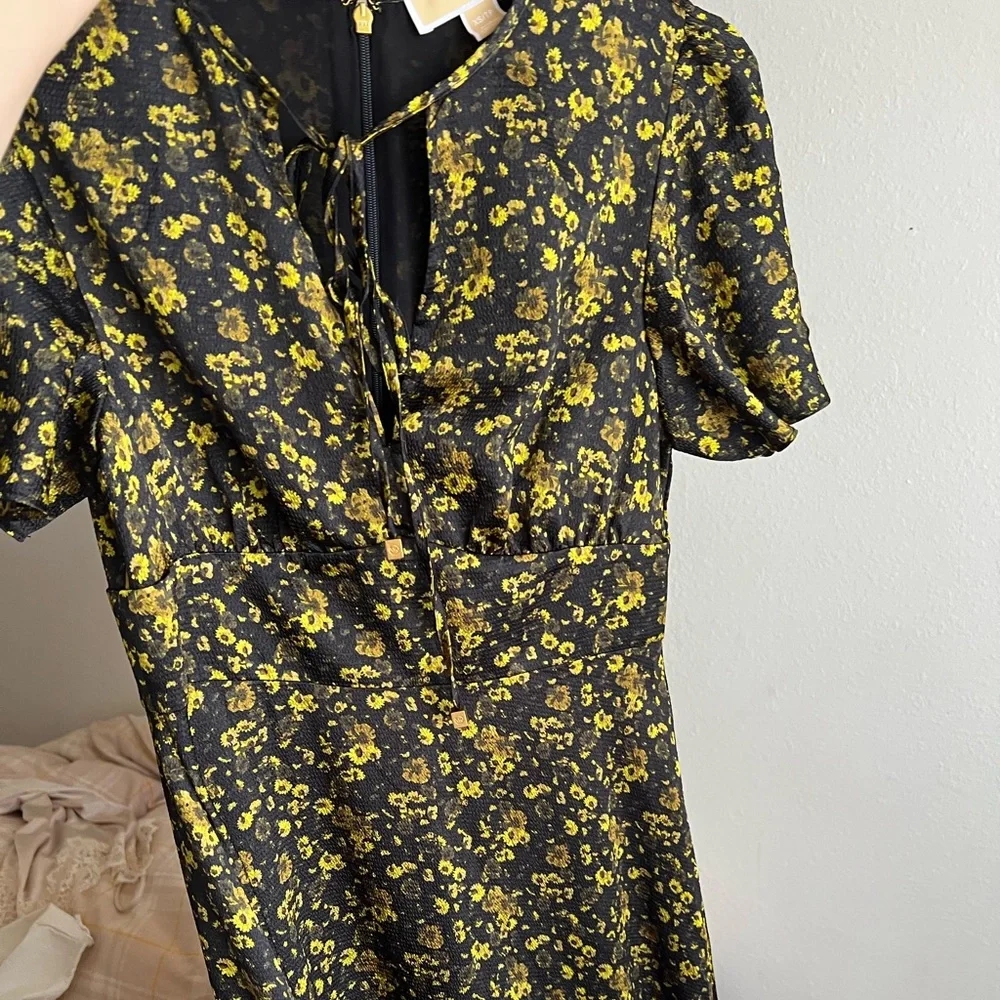 Michael Kors Black and Yellow Floral Midi Dress